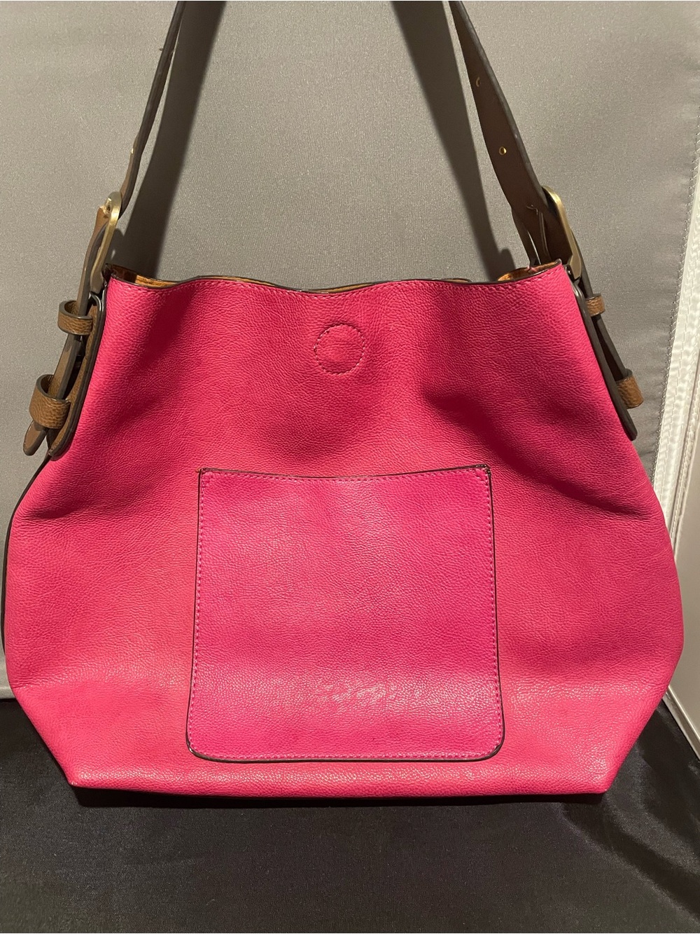Joy Susan Pink Hobo Shoulder Bag Adjustable Strap Magnet Close Vegan Leather